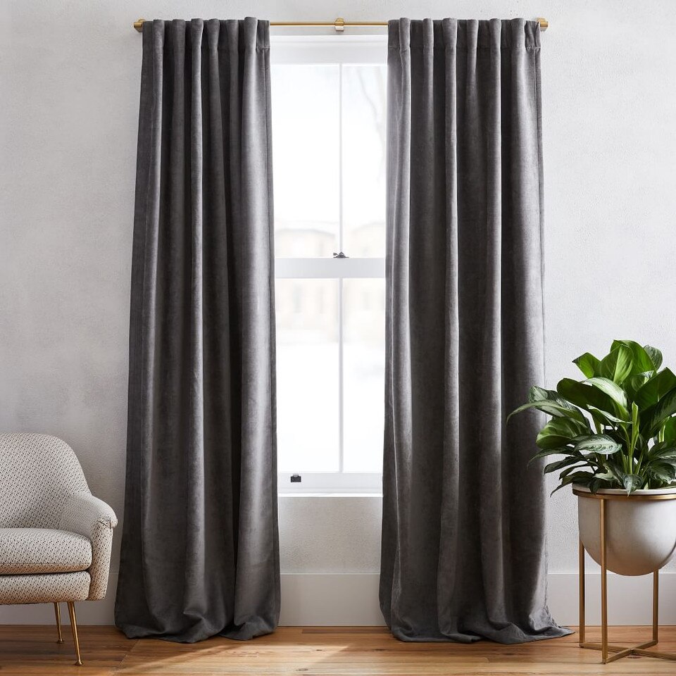 Worn Velvet Blackout Curtain Metal west elm United Kingdom